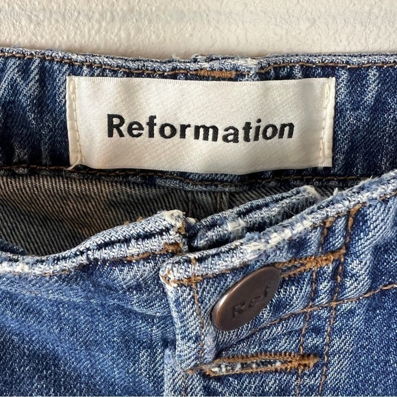 Reformation Louise Jeans Baltic Wash Button Fly Wide Leg - Picture 4 of 7